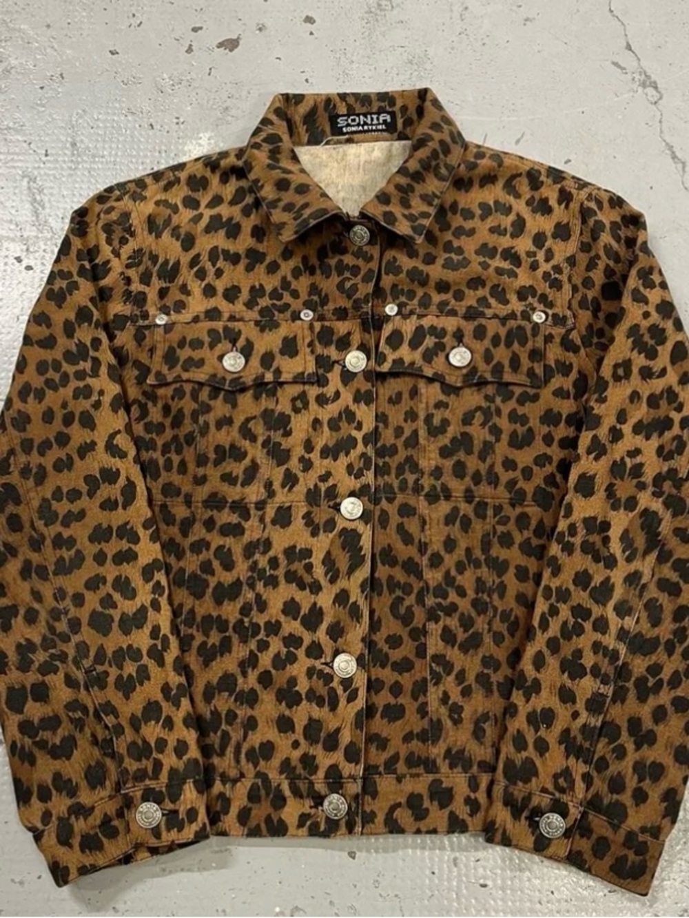 Sonia Rykiel Leopard Print Jean Trucker Jacket in Brown and Black